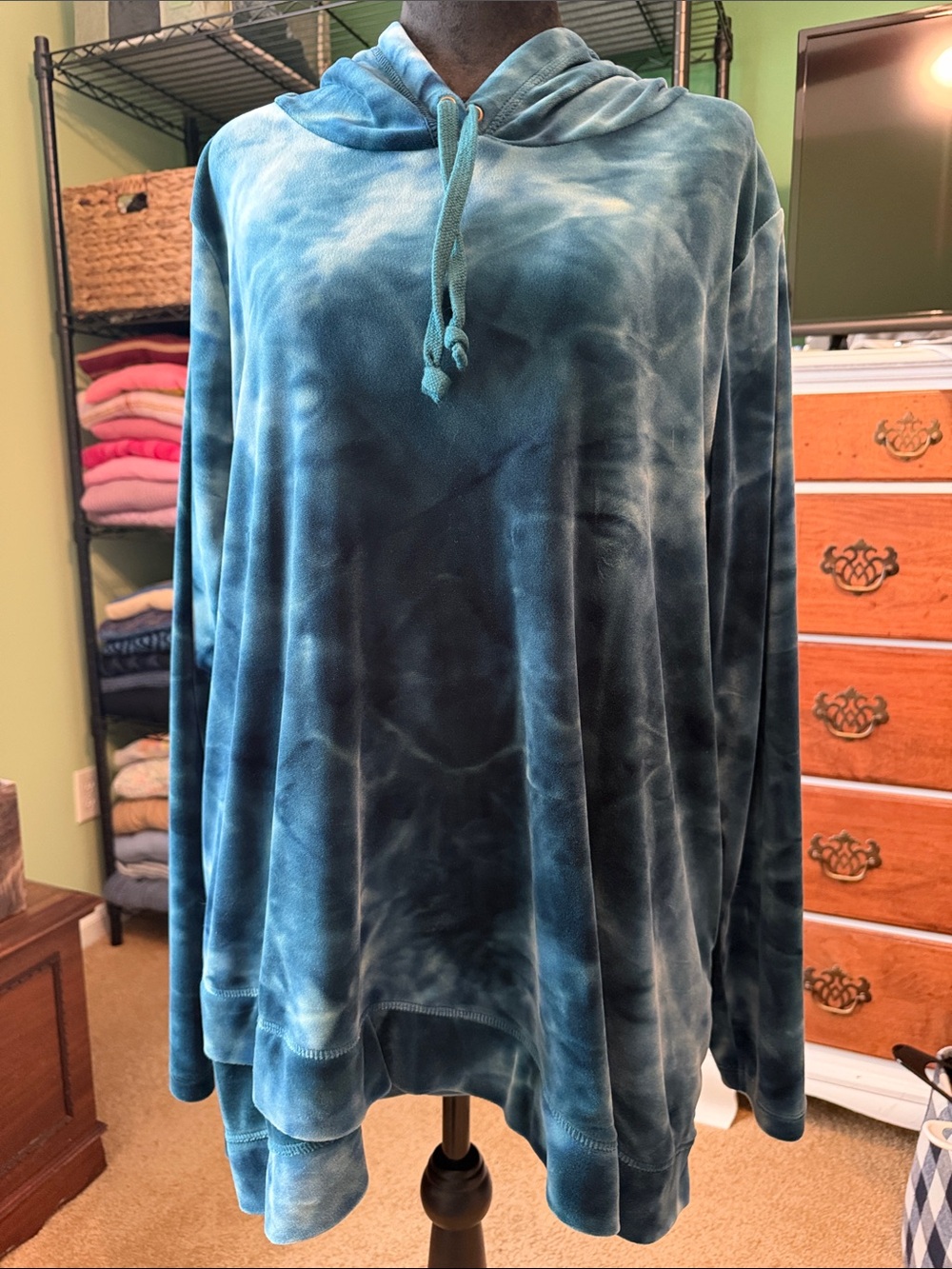 LOGO by Lori Goldstein Blue Tie-Dye Velvet Hoodie